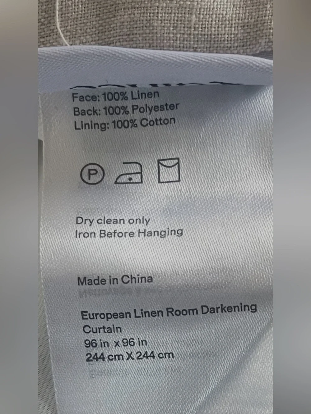 NWT Quince European Linen Room Darkening Curtain - Single Panel, 96 X 96-Flax